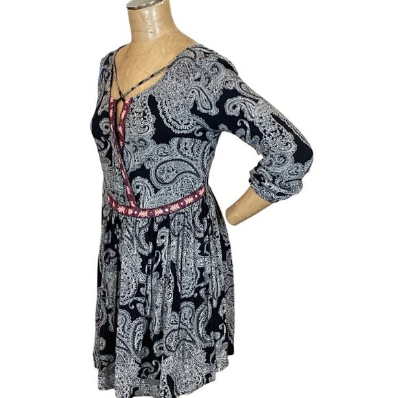 Xhilaration BOHO Paisley Long Sleeve Mini Dress Embroidered Beaded Sz M #277K - Picture 4 of 8